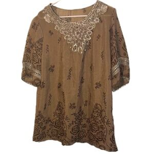 Elegant Brown Lace Beaded Embellished Boho Top